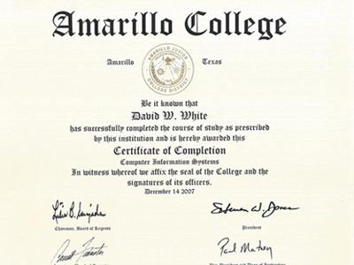 Certificate Computer Information Systems.